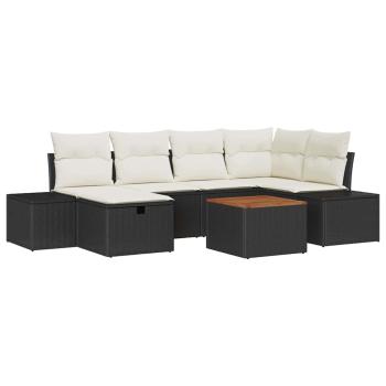 7-teiliges Garten Sofa Set mit Kissen Schwarz Poly Rattan