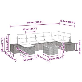 8-teiliges Garten Sofa Set mit Kissen Schwarz Poly Rattan