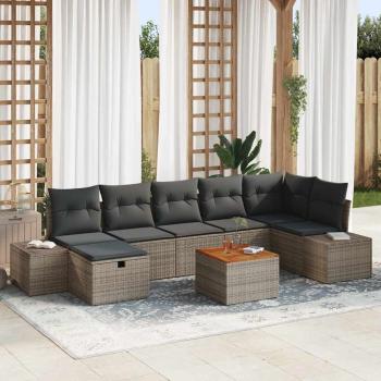ARDEBO.de - 8-teiliges Garten-Sofa-Set mit Kissen Grau Poly-Rattan