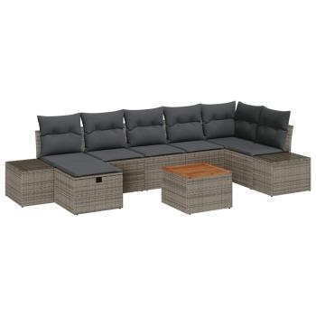 8-teiliges Garten-Sofa-Set mit Kissen Grau Poly-Rattan