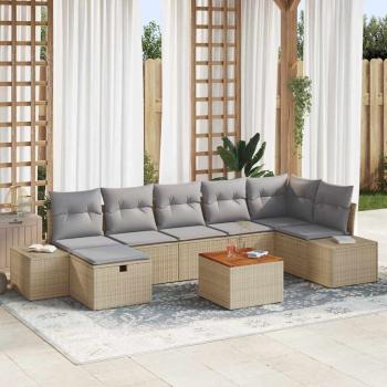 ARDEBO.de - 8-teiliges Garten Sofa Set mit Kissen Beige Poly Rattan