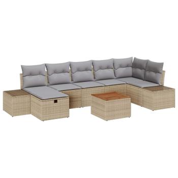 8-teiliges Garten Sofa Set mit Kissen Beige Poly Rattan
