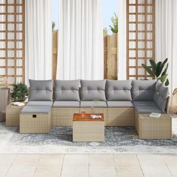 8-teiliges Garten Sofa Set mit Kissen Beige Poly Rattan