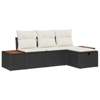 4-teiliges Garten Sofa Set mit Kissen Schwarz Poly Rattan