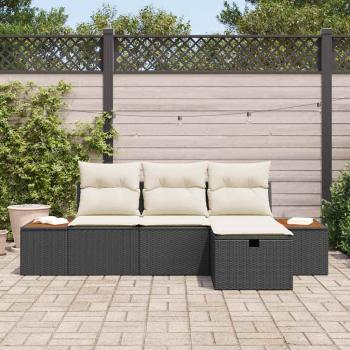 4-teiliges Garten Sofa Set mit Kissen Schwarz Poly Rattan