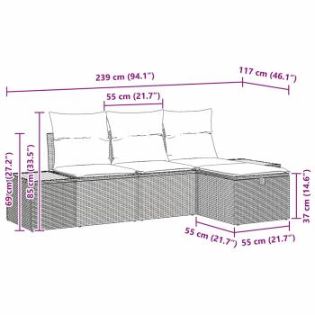 4-teiliges Garten Sofa Set mit Kissen Schwarz Poly Rattan