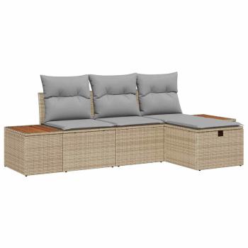 4-teiliges Garten Sofa Set mit Kissen Beige Poly Rattan