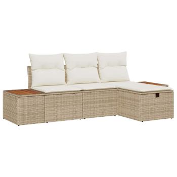 4-teiliges Garten Sofa Set mit Kissen Beige Poly Rattan