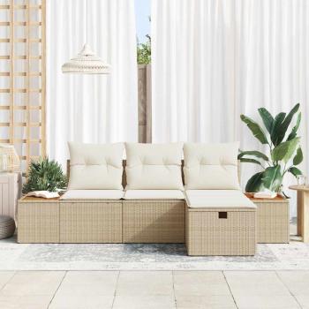 4-teiliges Garten Sofa Set mit Kissen Beige Poly Rattan