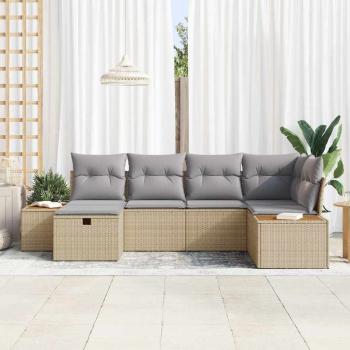 6-teiliges Garten-Sofa-Set mit Kissen Beige Poly Rattan