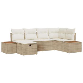 6-tlg. Garten-Sofaset mit Kissen Beige Poly-Rattan