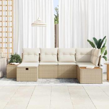 6-tlg. Garten-Sofaset mit Kissen Beige Poly-Rattan