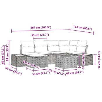 7-teiliges Garten-Sofa-Set mit Kissen Beige Poly Rattan