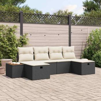 ARDEBO.de - 6-teiliges Garten-Sofa-Set mit Kissen Schwarz Poly Rattan