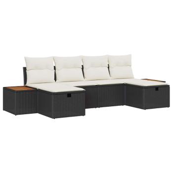 6-teiliges Garten-Sofa-Set mit Kissen Schwarz Poly Rattan