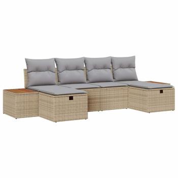 6-teiliges Garten Sofa Set mit Kissen Beige Poly Rattan