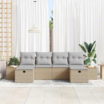 6-teiliges Garten Sofa Set mit Kissen Beige Poly Rattan