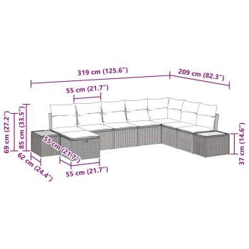 8-teiliges Garten-Sofaset mit Kissen Grau Poly-Rattan