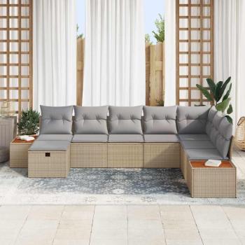 8-teiliges Garten Sofa Set mit Kissen Beige Poly Rattan