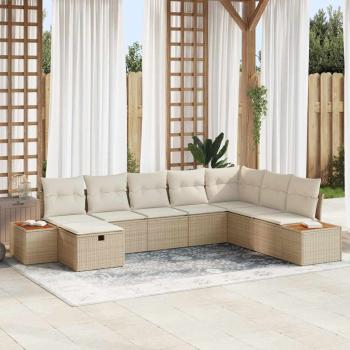 ARDEBO.de - 8-teiliges Garten-Sofa Set mit Kissen Beige Poly-Rattan