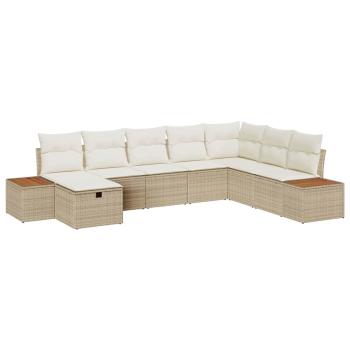 8-teiliges Garten-Sofa Set mit Kissen Beige Poly-Rattan