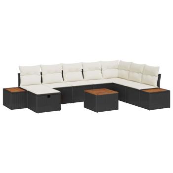 9-teiliges Garten Sofa Set mit Kissen Schwarz Poly Rattan