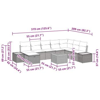 9-teiliges Garten Sofa Set mit Kissen Schwarz Poly Rattan