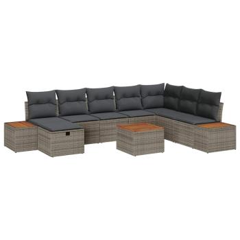 9 teiliges Garten Sofa Set mit Kissen Grau Poly Rattan