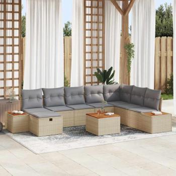 ARDEBO.de - 9-teiliges Garten Sofa Set mit Kissen Beige Poly Rattan