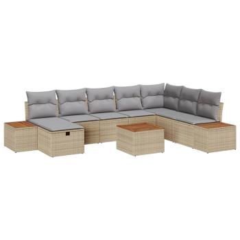 9-teiliges Garten Sofa Set mit Kissen Beige Poly Rattan