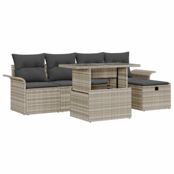 6-teiliges Garten-Sofa-Set mit Kissen in Hellgrau Poly-Rattan