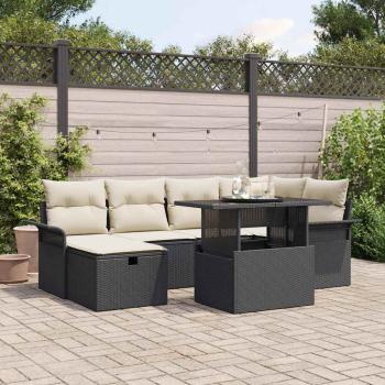 ARDEBO.de - 7-teiliges Garten-Sofa-Set mit Kissen in Schwarz Poly Rattan