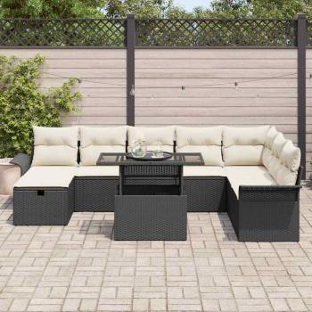 9-teiliges Garten Sofa Set mit Kissen Schwarz Poly Rattan