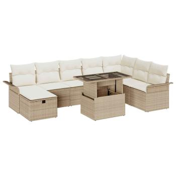 9-teiliges Garten-Sofa-Set mit Kissen Beige Poly Rattan