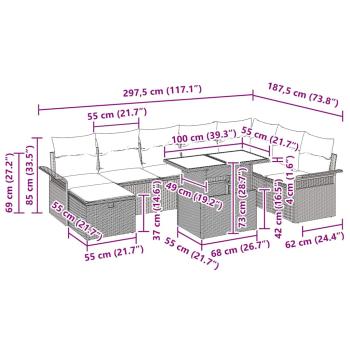 Garten-Sofa-Set mit Kissen mit Speicher 9 pcs Beige Poly Rattan