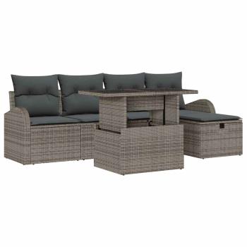 6-teiliges Garten Sofaset mit Kissen Grau Poly Rattan