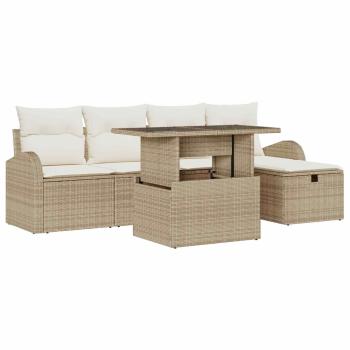 6-teiliges Garten Sofa Set mit Kissen Beiges Poly Rattan