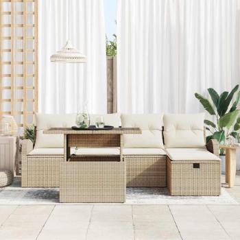 6-teiliges Garten Sofa Set mit Kissen Beiges Poly Rattan