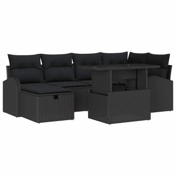 ARDEBO.de - 7-teiliges Garten Sofa Set mit Kissen Schwarz Poly Rattan