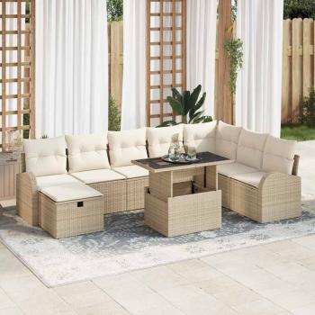 ARDEBO.de - 9-teilige Garten Sofa Set mit Kissen Beige Poly Rattan