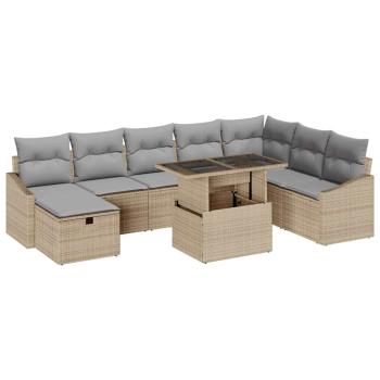 9-teiliges Garten-Sofa-Set mit Kissen Beige Poly Rattan