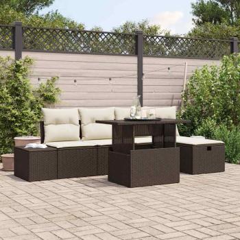 ARDEBO.de - 6-teiliges Garten Sofa Set mit Kissen Braun Poly Rattan