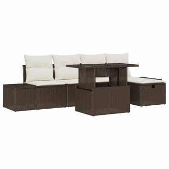 6-teiliges Garten Sofa Set mit Kissen Braun Poly Rattan