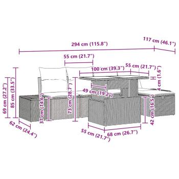 6-teiliges Garten-Sofa-Set mit Kissen Beige Poly Rattan
