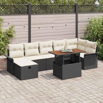 ARDEBO.de - 8-teiliges Garten Sofa Set mit Kissen Schwarz Poly Rattan