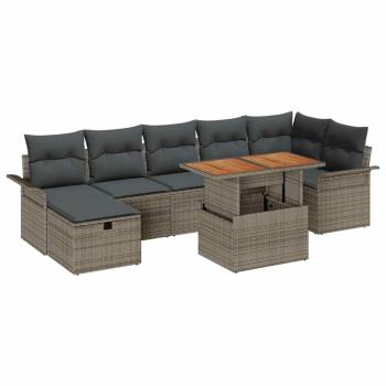 ARDEBO.de - 8-teiliges Garten-Sofa-Set mit Kissen Grau Poly Rattan