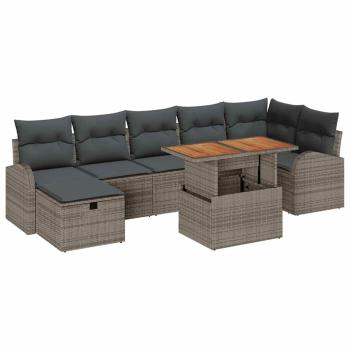 ARDEBO.de - 8-teilige Garten Sofa Set mit Kissen Grau Poly Rattan