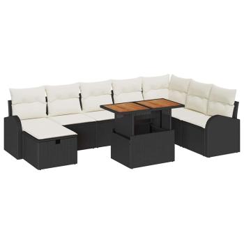 9-teiliges Garten-Sofa-Set mit Kissen Schwarz Poly-Rattan