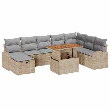 9-teiliges Garten Sofa Set mit Kissen Beige Poly Rattan
