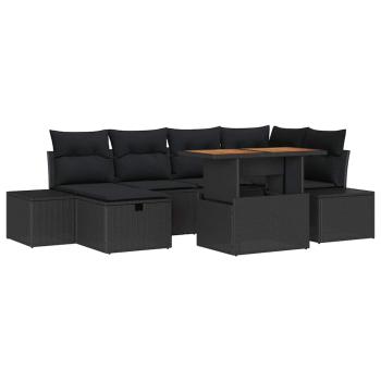 ARDEBO.de - 7-teiliges Garten Sofa Set mit Kissen in Schwarz aus Poly-Rattan